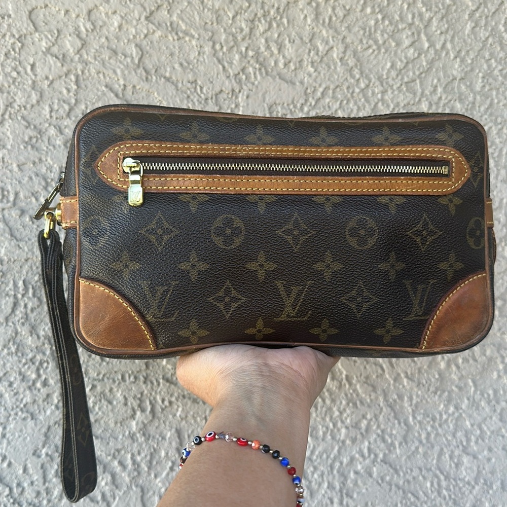 LOUIS VUITTON Marly Dragonne leather Monogram Brown Clutch Bag